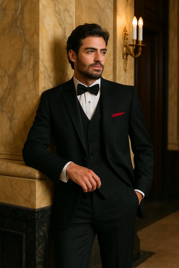 EXTRA SUPER 150'S WOOL 2 BUTTON Men's BLACK TUXEDO WITH IT A BEAUTY FOR ANY WED