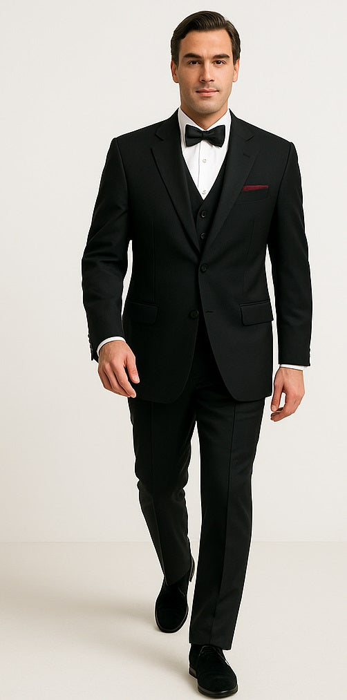 EXTRA SUPER 150'S WOOL 2 BUTTON Men's BLACK TUXEDO WITH IT A BEAUTY FOR ANY WED