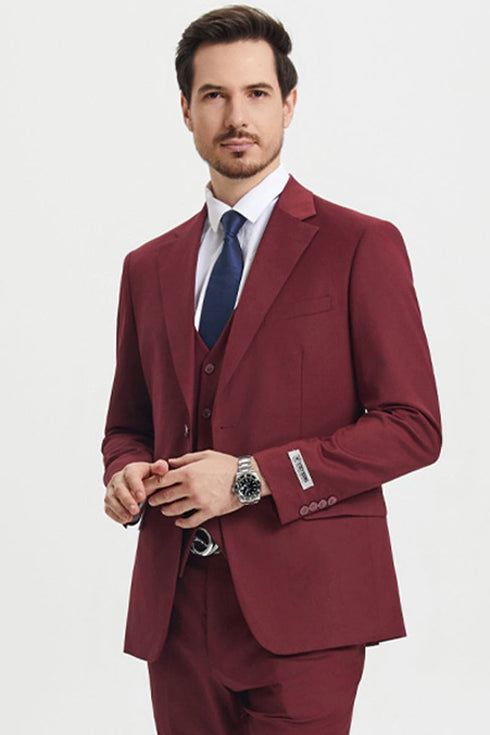 "Mens Stacy Adams Suit - Stacy Adams Suit Men's Designer Suit - Two Button Vested in Burgundy"