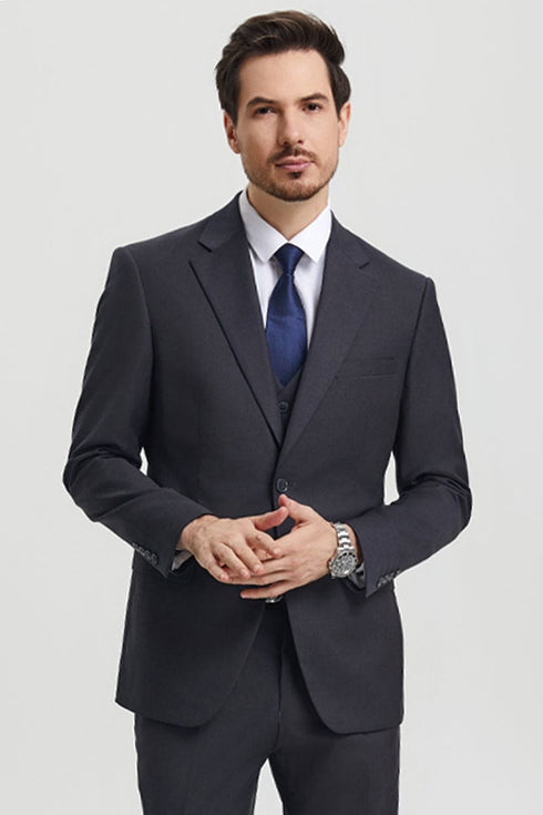 Mens Stacy Adams Suit - Stacy Adams Suit Men's Designer Suit - Two Button Vested in Charcoal Grey