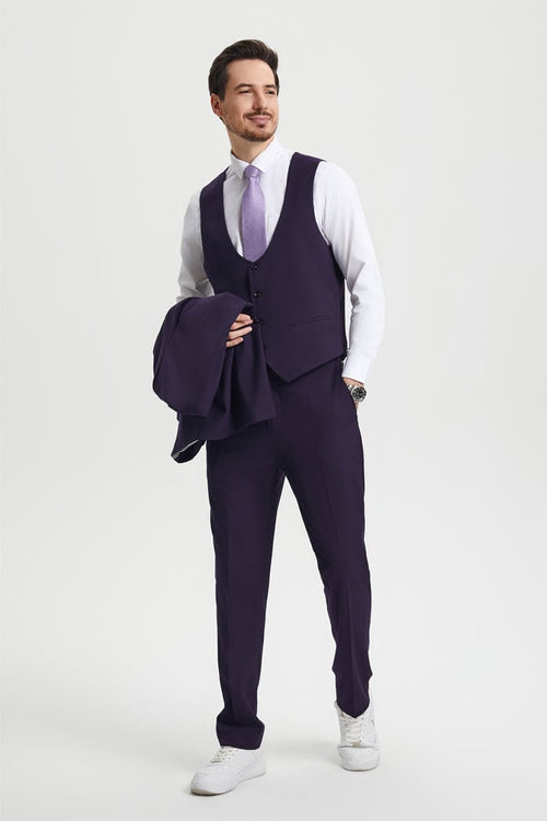 Mens Stacy Adams Suit - Stacy Adams Suit Men's Designer Suit - Vested One Button Peak Lapel in Eggplant