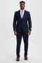 Mens Stacy Adams Suit - Stacy Adams Suit Men's Designer Suit - Navy Blue, One Button Peak Lapel with Vest