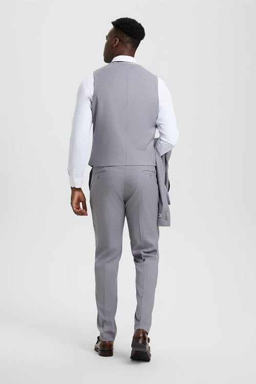 Mens Stacy Adams Suit - Stacy Adams Suit Men's Designer Suit - Light Grey, Vested One Button Peak Lapel