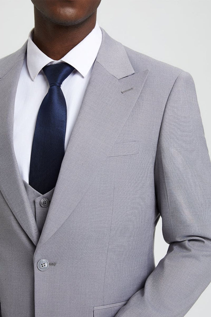 Mens Stacy Adams Suit - Stacy Adams Suit Men's Designer Suit - Light Grey, Vested One Button Peak Lapel