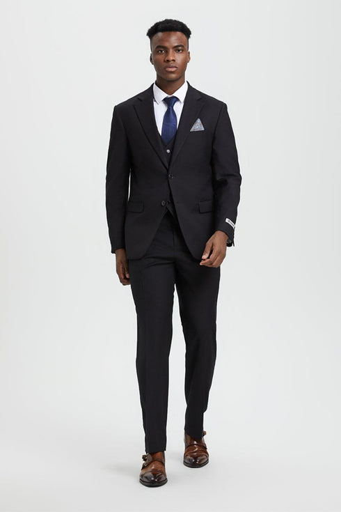 Mens Stacy Adams Suit - Stacy Adams Suit Men's Designer Two Button Vested Basic Suit - Black