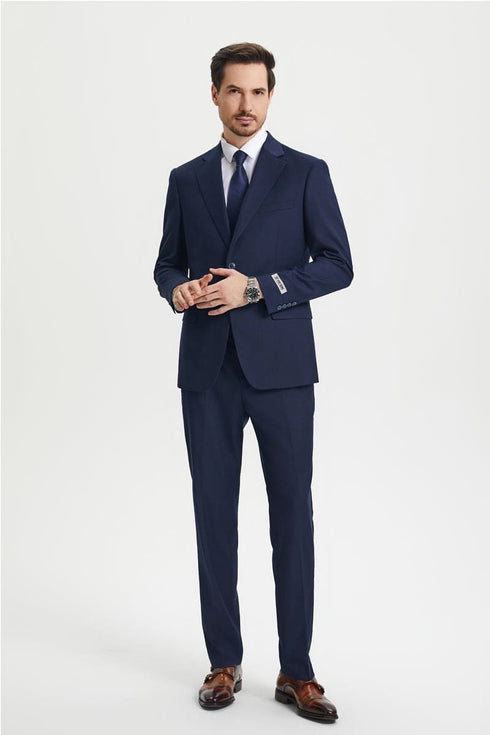 "Mens Stacy Adams Suit - Stacy Adams  Suit Men's Two Button Vested Designer Suit - Navy Blue"