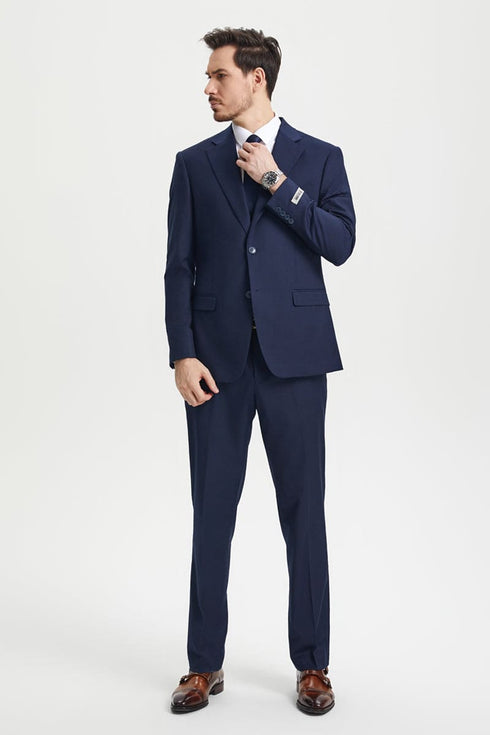 Mens Stacy Adams Suit - Stacy Adams Suit Men's Two Button Vested Designer Suit - Navy Blue