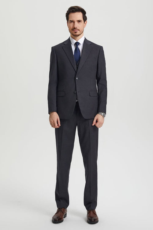 "Mens Stacy Adams Suit - Stacy Adams Suit Men's Designer Suit - Two Button Vested in Charcoal Grey"