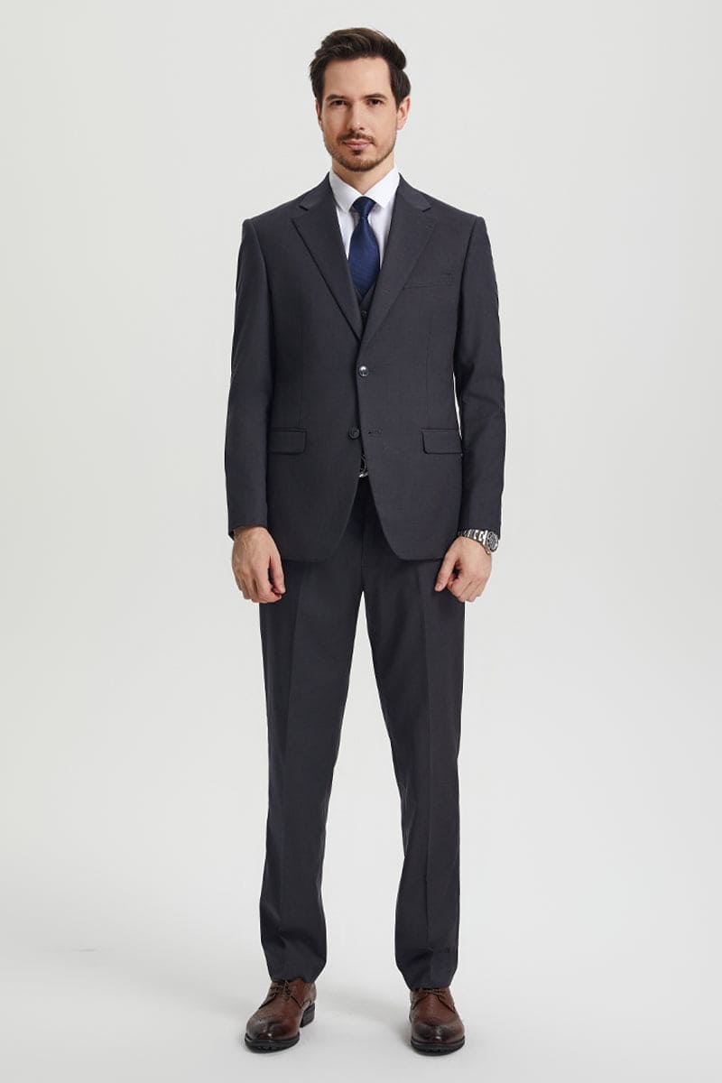"Mens Stacy Adams Suit - Stacy Adams Suit Men's Designer Suit - Two Button Vested in Charcoal Grey"