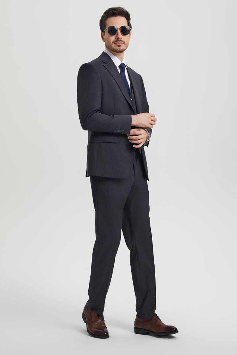 "Mens Stacy Adams Suit - Stacy Adams Suit Men's Designer Suit - Two Button Vested in Charcoal Grey"