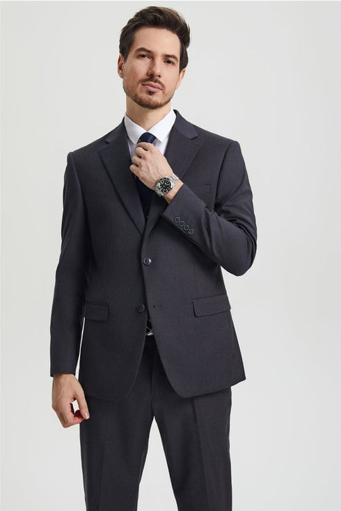 Mens Stacy Adams Suit - Stacy Adams Suit Men's Designer Suit - Two Button Vested in Charcoal Grey