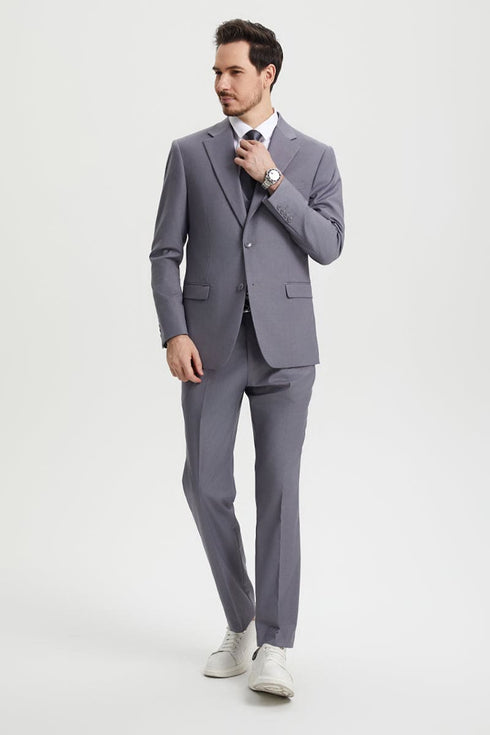 "Mens Stacy Adams Suit - Stacy Adams Suit Men's Two Button Vested Designer Suit - Medium Grey"