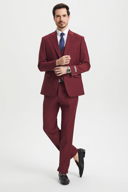 "Mens Stacy Adams Suit - Stacy Adams Suit Men's Designer Suit - Two Button Vested in Burgundy"