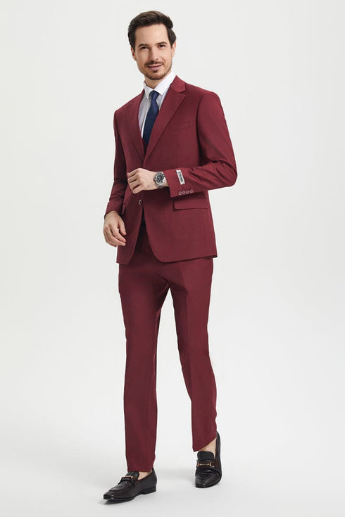 "Mens Stacy Adams Suit - Stacy Adams Suit Men's Designer Suit - Two Button Vested in Burgundy"