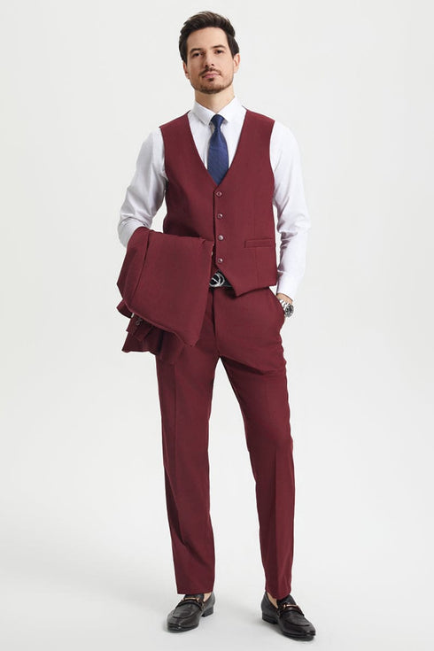 "Mens Stacy Adams Suit - Stacy Adams Suit Men's Designer Suit - Two Button Vested in Burgundy"