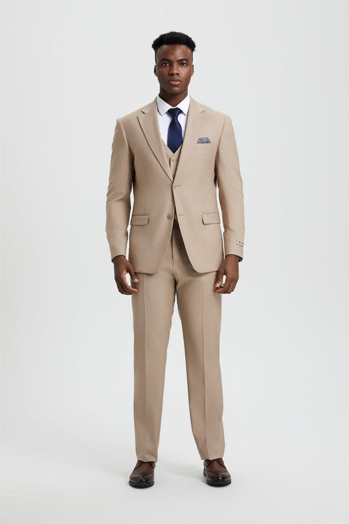 "Mens Stacy Adams Suit - Stacy Adams Suit Men's Designer Two Button Vested Suit in Tan"