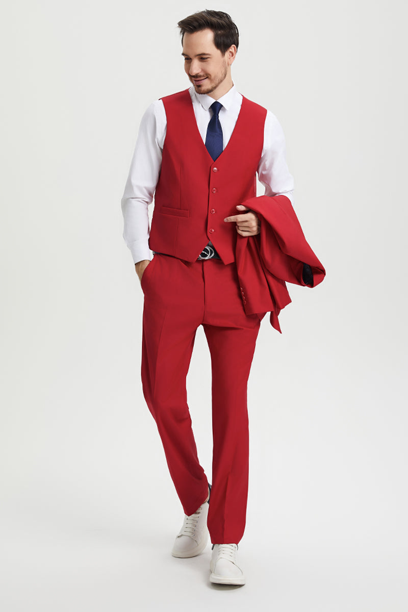Men's Two Button Vested Stacy Adams Basic Designer Suit in Red