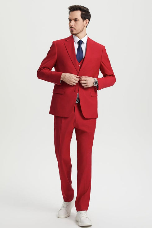 Mens Stacy Adams Suit - Stacy Adams Suit Men's Designer Suit - Two Button Vested in Red