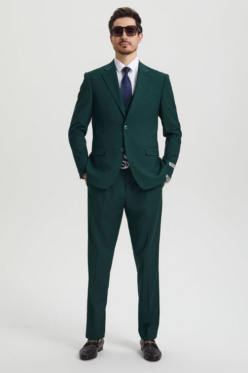 Mens Stacy Adams Suit - Stacy Adams Suit Men's Designer Suit - Two Button Vested in Hunter Green