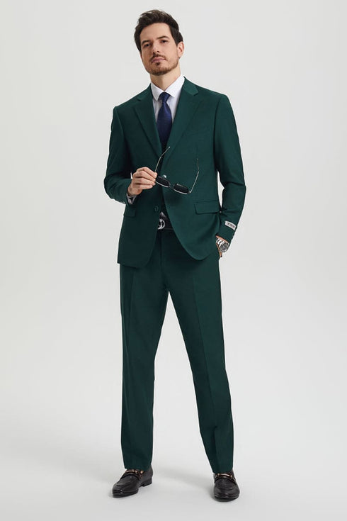 Mens Stacy Adams Suit - Stacy Adams Suit Men's Designer Suit - Two Button Vested in Hunter Green