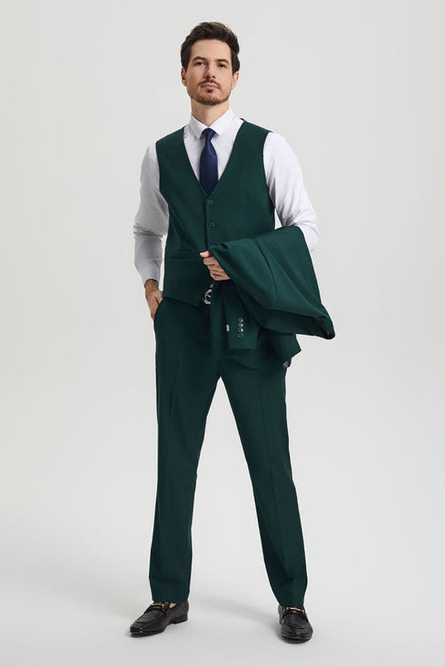 "Mens Stacy Adams Suit - Stacy Adams Suit Men's Designer Suit - Two Button Vested in Hunter Green"