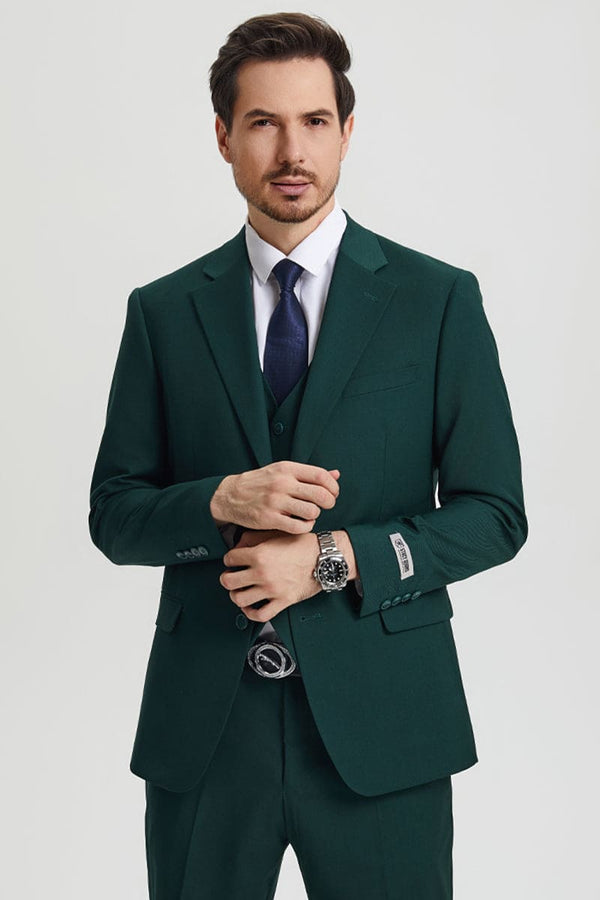 Mens Stacy Adams Suit - Stacy Adams Suit Men's Designer Suit - Two Button Vested in Hunter Green