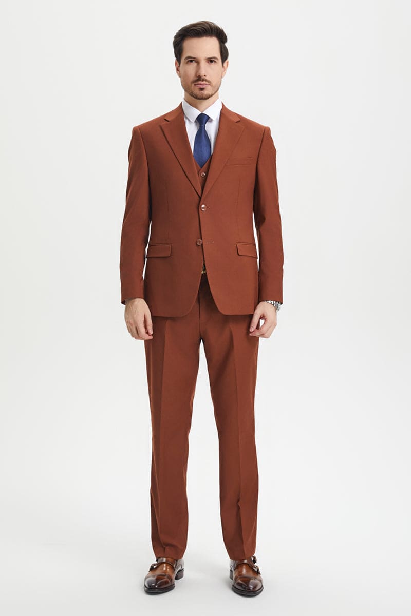 "Mens Stacy Adams Suit - Stacy Adams Suit Men's Designer Suit - Two Button Vested in Brown"