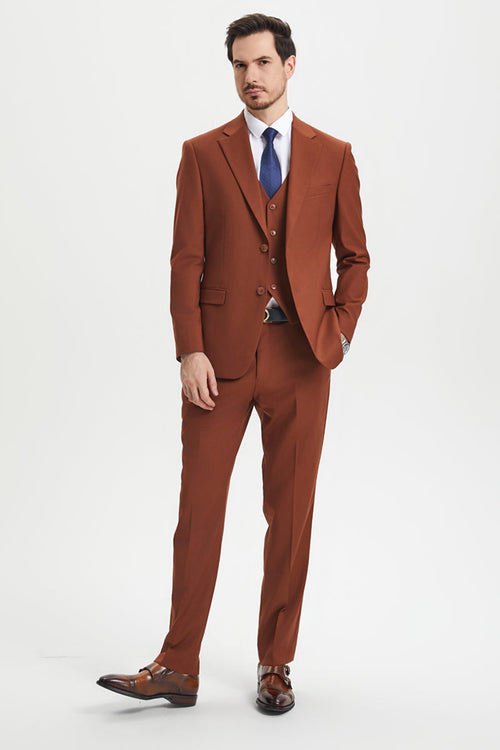 Men's Two Button Vested Stacy Adams Basic Designer Suit in Brown Rust