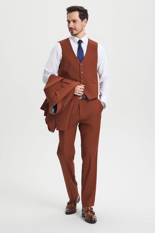 "Mens Stacy Adams Suit - Stacy Adams Suit Men's Designer Suit - Two Button Vested in Brown"