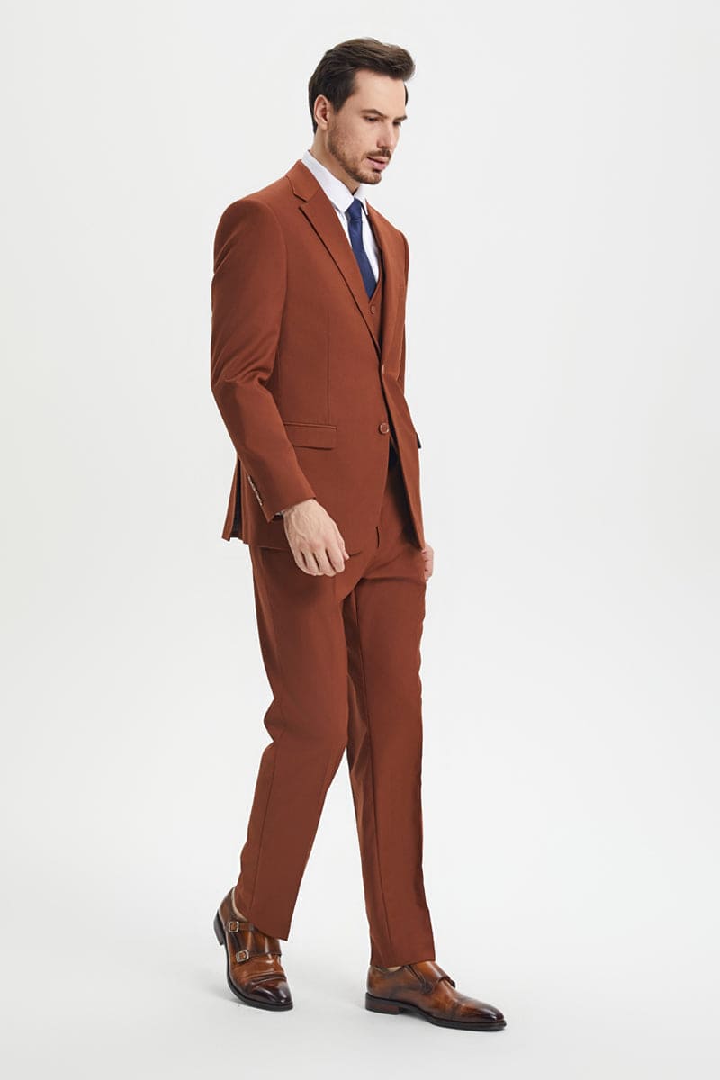 "Mens Stacy Adams Suit - Stacy Adams Suit Men's Designer Suit - Two Button Vested in Brown"