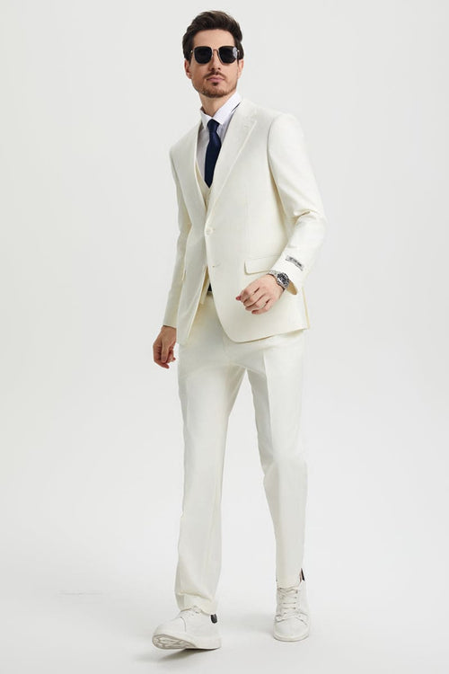 Mens Stacy Adams Suit - Stacy Adams Suit Men's Ivory Two Button Vested Designer Suit