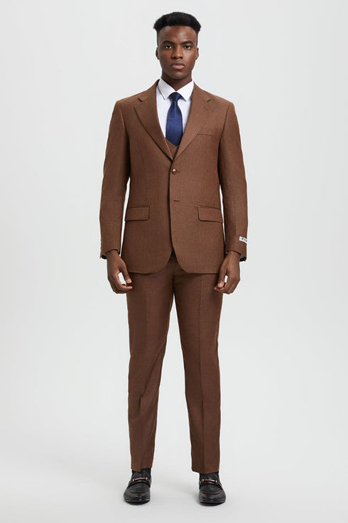 Mens Stacy Adams Suit - Stacy Adams Suit Men's Sharkskin Suit - Two Button Vested in Cognac