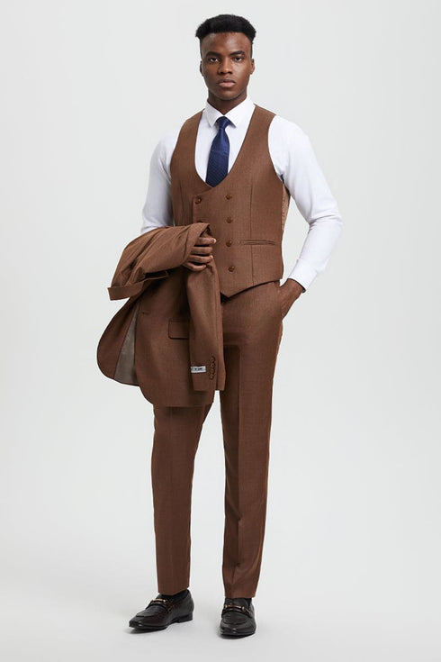 Mens Stacy Adams Suit - Stacy Adams Suit Men's Sharkskin Suit - Two Button Vested in Cognac