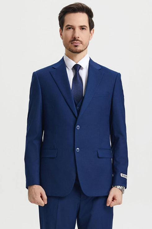 "Mens Stacy Adams Suit - Stacy Adams Suit Men's Two Button Vested Designer Suit in Indigo Blue"