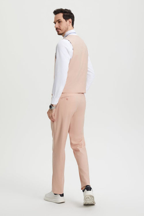 Mens Stacy Adams Suit - Stacy Adams Suit Men's Designer Suit - Beige, Vested One Button Peak Lapel