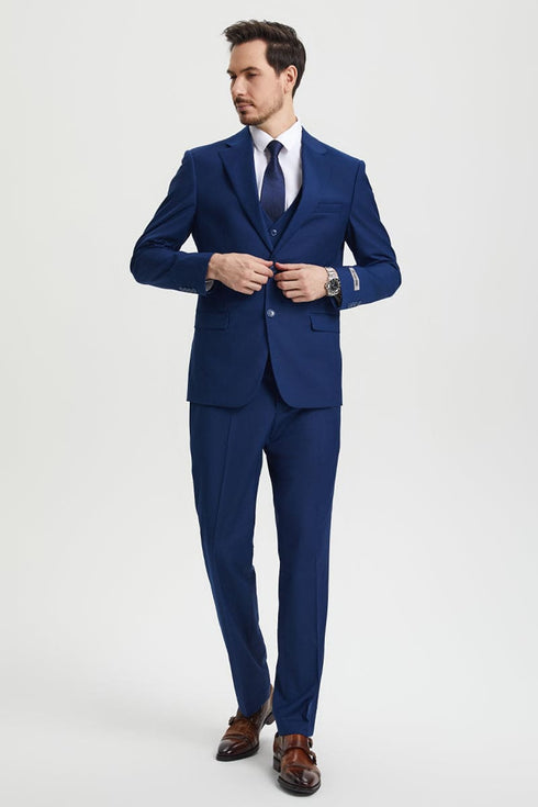 Mens Stacy Adams Suit - Stacy Adams Suit Men's Two Button Vested Designer Suit in Indigo Blue