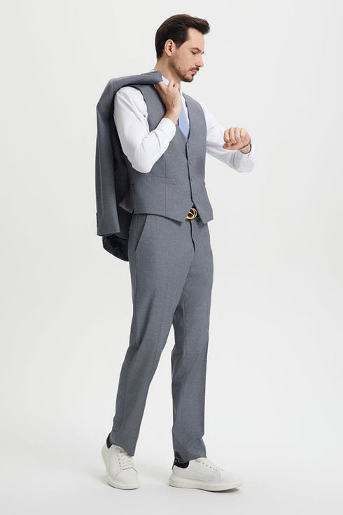 Mens Stacy Adams Suit - Stacy Adams Suit Men's Designer Two Button Vested Suit in Grey