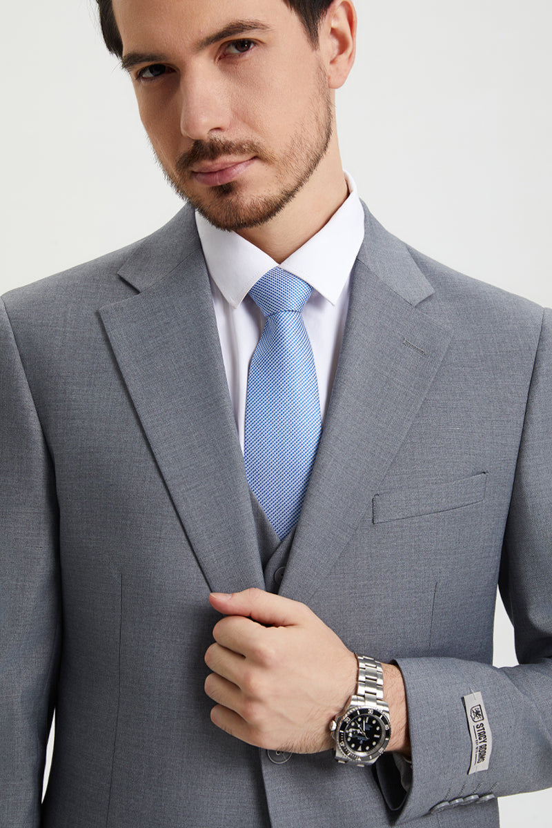 Men's Two Button Vested Stacy Adams Basic Designer Suit in Grey
