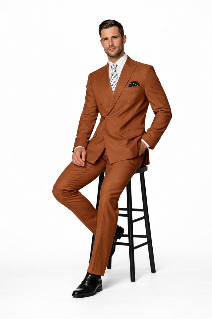Men's Designer Double Breasted Wool Suit in Copper