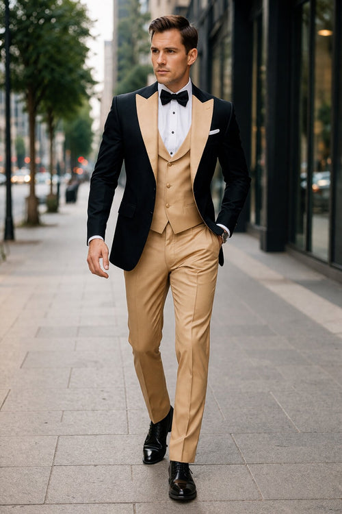 Statement Mens Champagne 3 Piece Modern Fit Designer Tuxedo