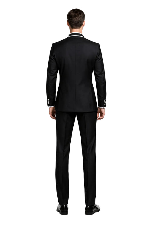 Mens One Button Satin Trim Shawl Tuxedo in Black & White