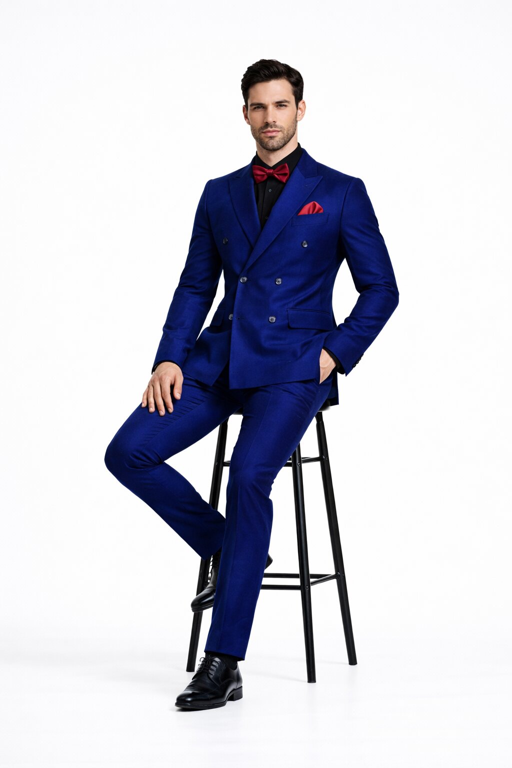 Ultra Slim Fit Double Breasted Sapphire Suit - Narrow Leg Pants - Gucci Cut - Tapered Jacket