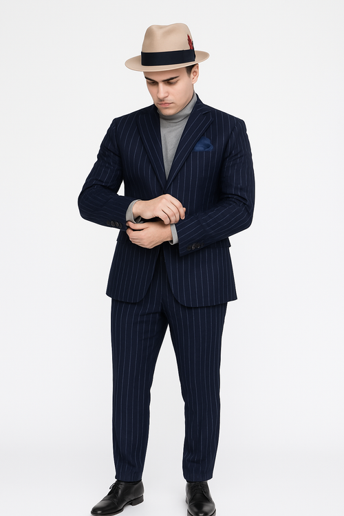 Suit And Turtleneck Combo - Turtleneck Prom Outfits - Prom Turtleneck  Navy Suit