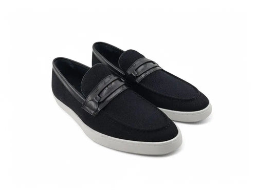 Embossed Leather Strap Linen Sneaker Carrucci