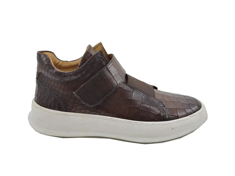 Men’s Embossed Leather Mid-Top Sneakers