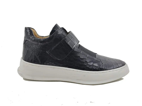 Menâ€™s Embossed Leather Mid-Top Sneakers