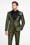 Emerald Green and Gold Floral Tuxedo Suit for Men Perfect Prom or Wedding Suit