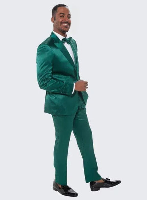 Emerald Green Satin Tuxedo Four Piece Set - Wedding - Prom