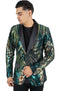 Mens Emerald Green & Gold Linear Sequin Prom Blazer Satin Tuxedo