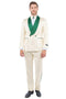 Dark Green Tuxedo - Men's Slim Fit Double Breasted Paisley Smoking Jacket Prom & Wedding Ivory and Emerald Green Tuxedo